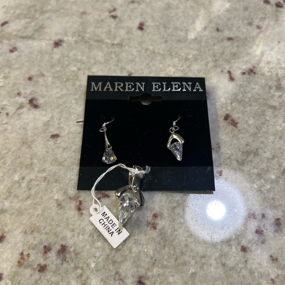 Silver Crystal Teardrop Earrings and‎ Charm